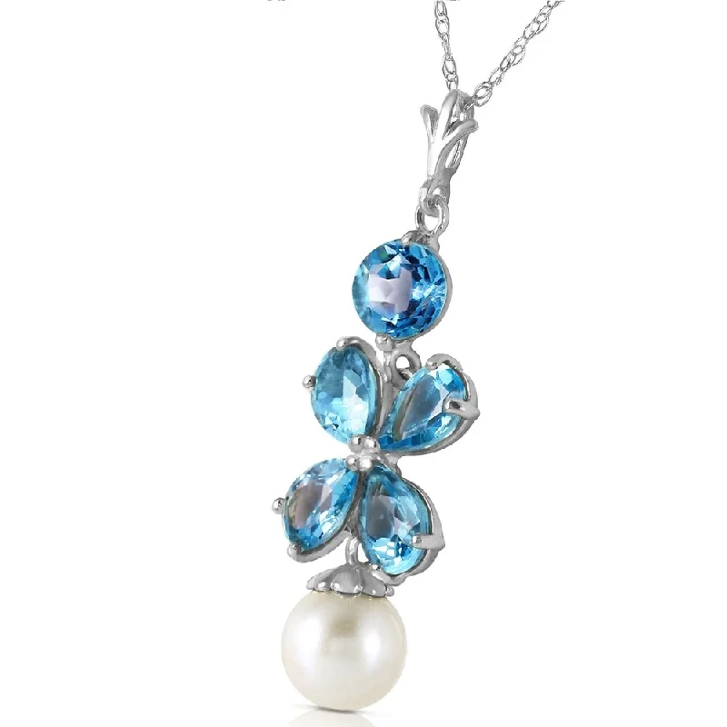 Fine bead necklaces-3.65 Carat 14K Solid White Gold Piece Of Sky Blue Topaz pearl Necklace