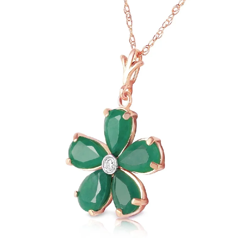 Layered link necklaces-2.22 CTW 14K Solid Rose Gold Necklace Natural Emerald Diamond