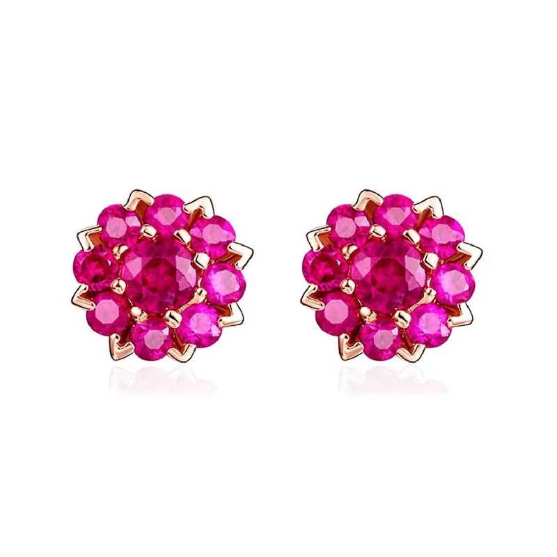 Agate drop earrings-FANCIME Ruby Cluster Flower 14k Rose Gold Stud Earrings