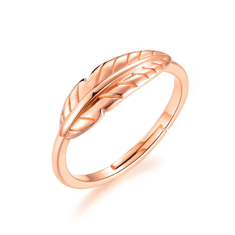 Hand-polished rings-Rose Gold Plated Adjustable Feather Ring