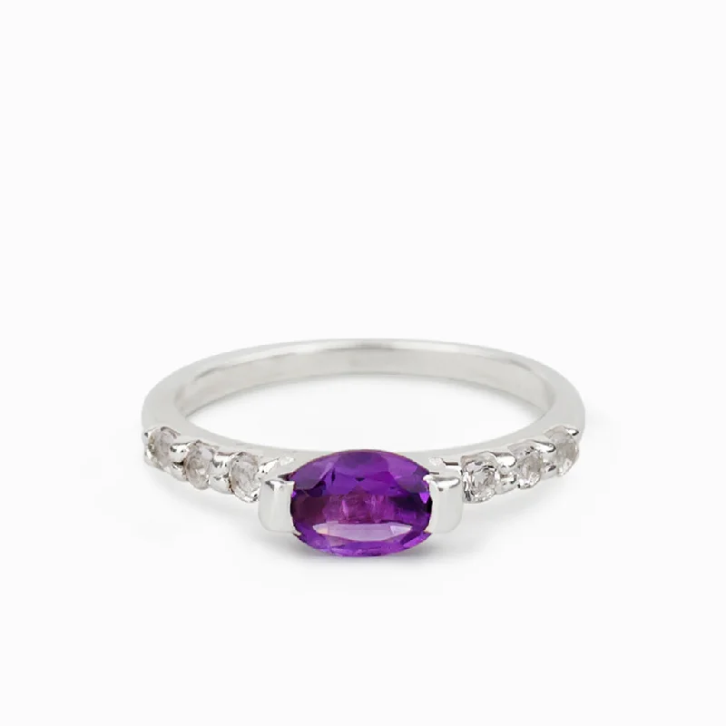 Thick gold rings-Amethyst and White Topaz Ring