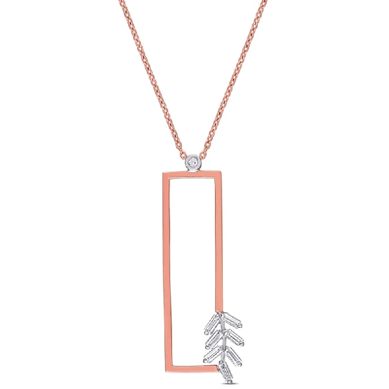 Tarnished silver necklaces-Miadora 2-Tone 14k Rose and White Gold 1/5ct TDW Baguette-Cut Diamond Rectangular Drop Necklace