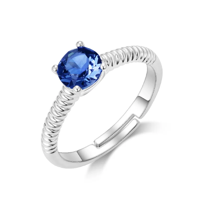 Victorian style rings-Dark Blue Adjustable Crystal Ring Created with Zircondia® Crystals