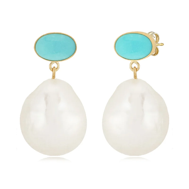 Topaz stud earrings-Turquoise & Pearl Drop Earring