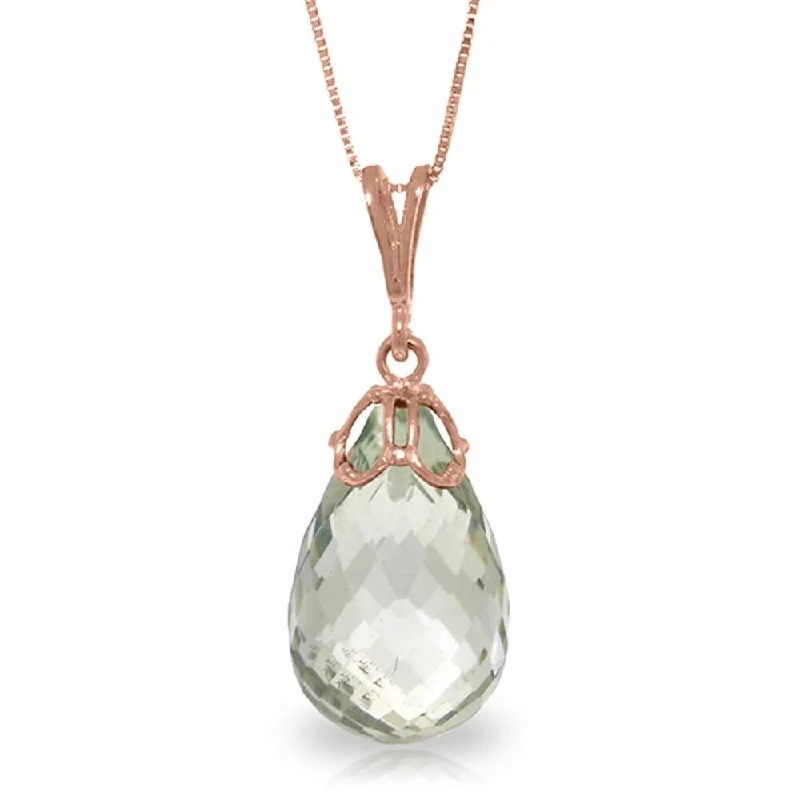 Amethyst pendant necklaces-7 Carat 14K Rose Gold Necklace Briolette Green Amethyst