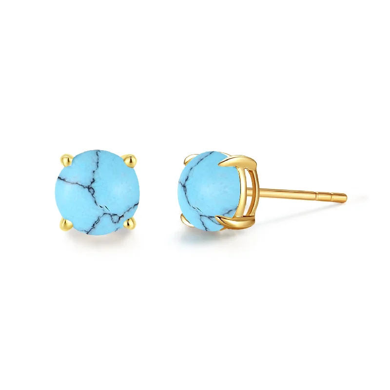 Deco style earrings-FANCIME Round Shape 14k Solid Yellow Gold Gemstone Stud Earrings