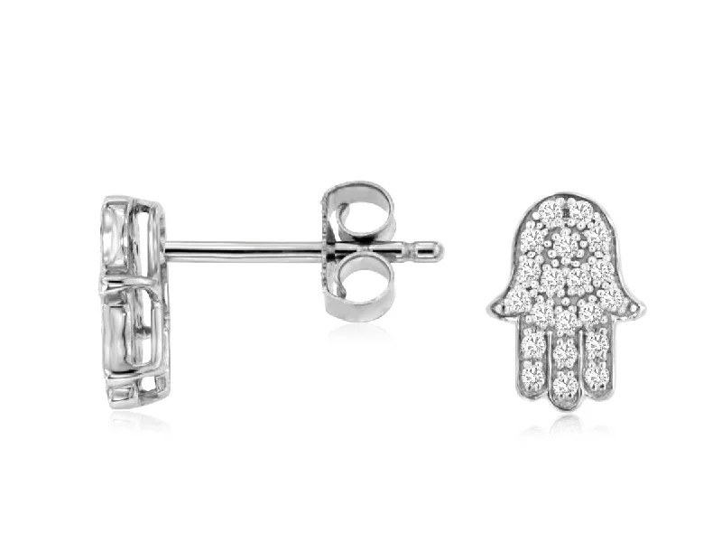 Stellar glow earrings-Diamond Hamsa Stud Earrings