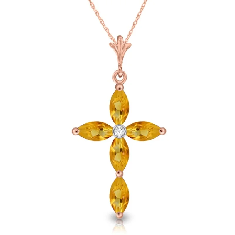 Dove feather necklaces-1.23 Carat 14K Rose Gold Necklace Natural Diamond Citrine