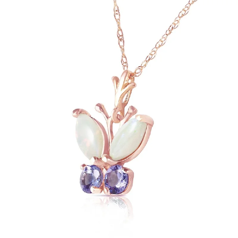 Patina bronze necklaces-0.7 Carat 14K Solid Rose Gold Butterfly Necklace Opal Tanzanite