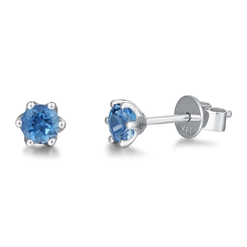 Polished gold earrings-FANCIME "Little Daisy" Blue Topaz 14k White Gold Stud Earrings