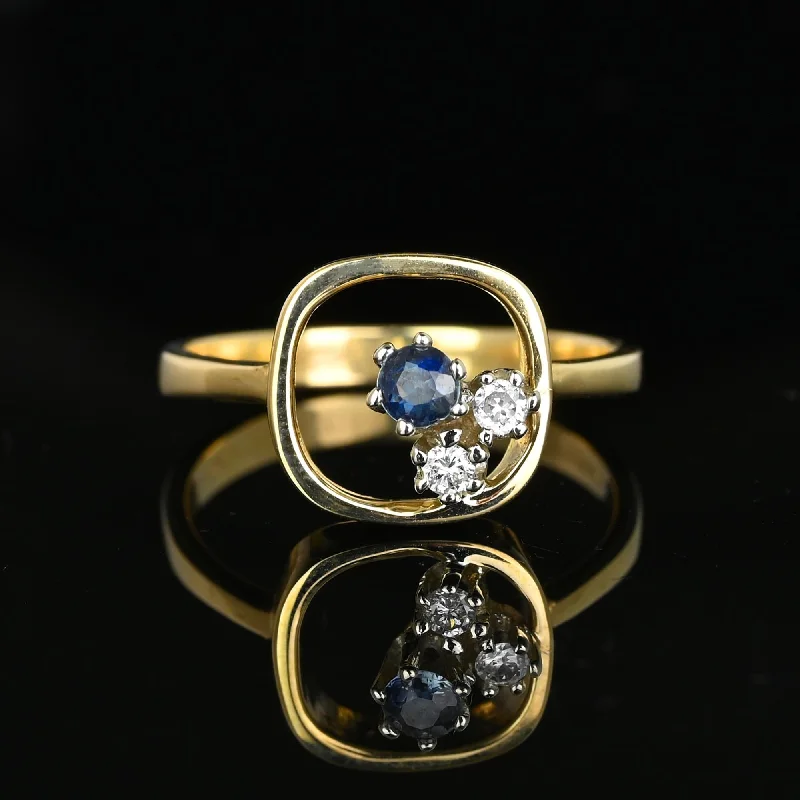 Tiny wing rings-Contemporary 14K Gold Floating Diamond and Sapphire Ring