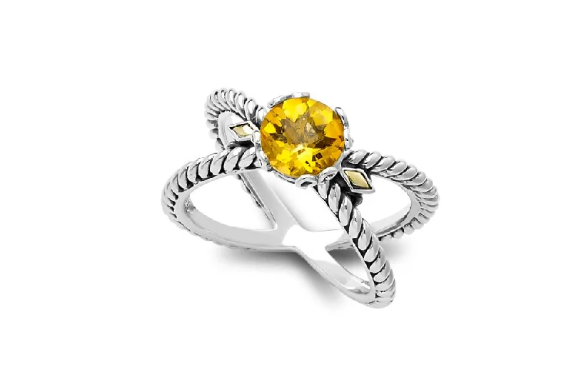 Satin silver rings-Glow "X" Ring- Citrine