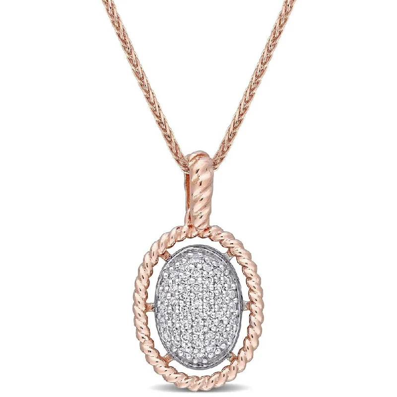 Soft silk necklaces-Miadora 18k 2-tone Rose and White Gold 1/4ct TDW Diamond Oval Halo Clustered Drop Necklace