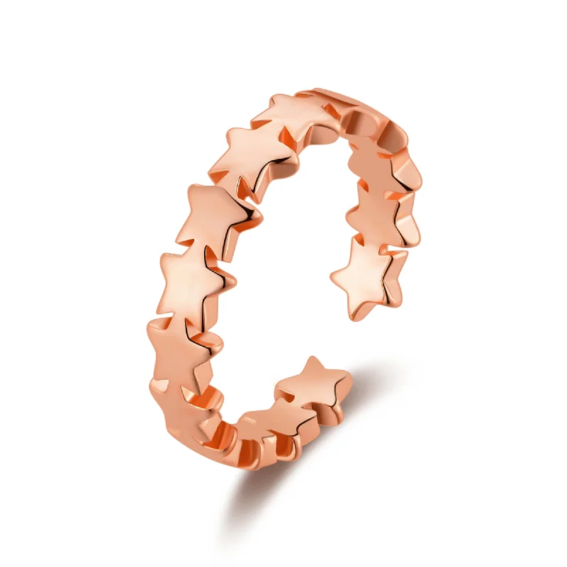 Pure crystal rings-Rose Gold Plated Adjustable Star Band Ring