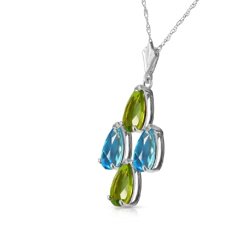 Slanted design necklaces-1.5 CTW 14K Solid White Gold Necklace Natural Blue Topaz Peridot