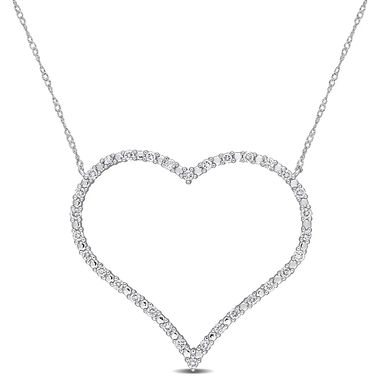 Oval gem necklaces-Miadora 5/8ct TDW Diamond Open Heart Necklace in 10k White Gold