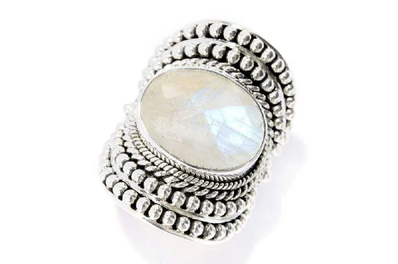 High band rings-Beloved Ring- Rainbow Moonstone