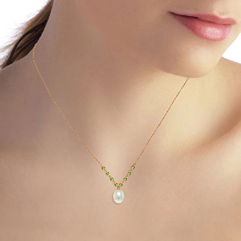 Silk cord necklaces-14K Solid Rose Gold Necklace with Natural Peridots & pearl