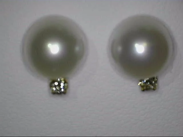 Mystic eye earrings-14K Yellow Gold Pearl and Diamond Stud Earrings