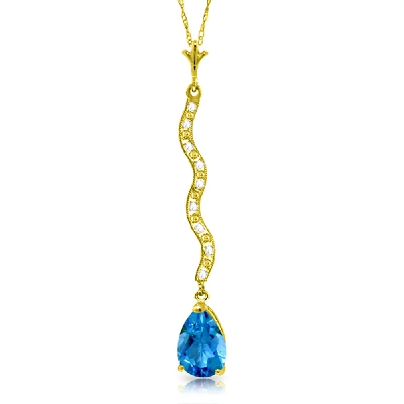 Fine bead necklaces-1.79 Carat 14K Gold Necklace Diamond Blue Topaz