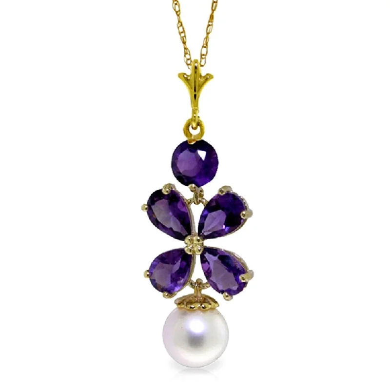 Raised bar necklaces-3.65 Carat 14K Solid Gold Persephone Amethyst pearl Necklace