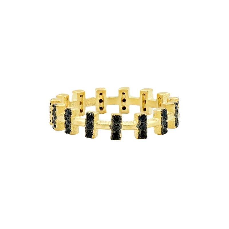 Tiny pearl rings-FREIDA ROTHMAN Handset Black Stone Bar Ring