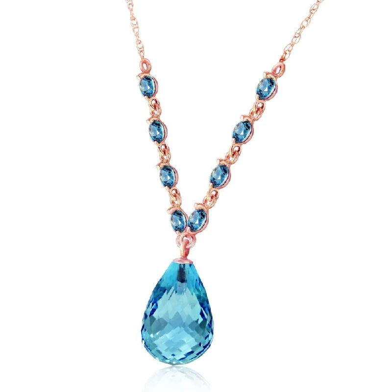 Retro deco necklaces-14K Solid Rose Gold Necklace with Natural Blue Topaz