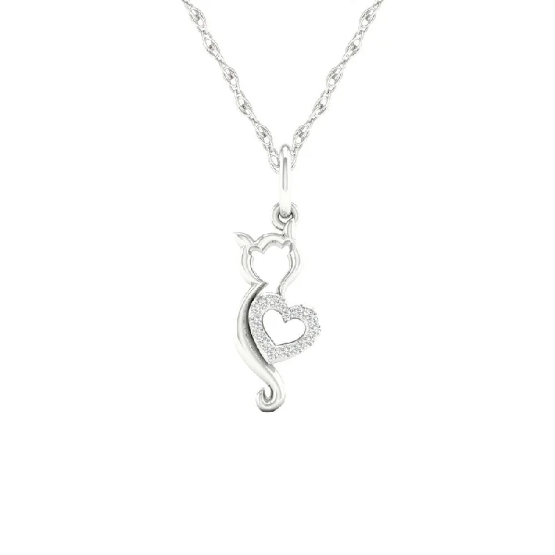 Cotton braid necklaces-De Couer S925 Sterling Silver 1/20ct TDW Diamond Cat Heart Necklace - White H-I