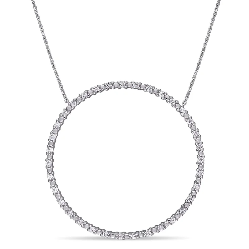 Silk fringe necklaces-Miadora 10k White Gold 3/4ct TDW Diamond Circle of Life Necklace