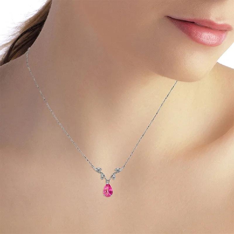 Pixie wing necklaces-1.52 Carat 14K Solid White Gold Naturalive Moment Pink Topaz Diamond Necklace