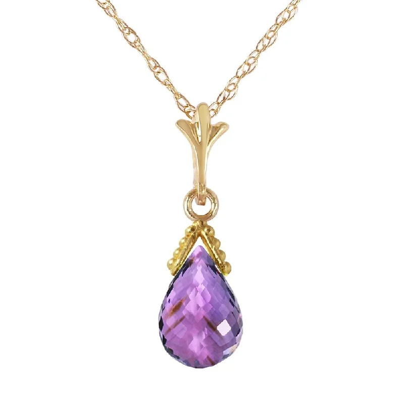 Multi-layer necklaces-2.5 Carat 14K Gold Necklace Briolette Purple Amethyst