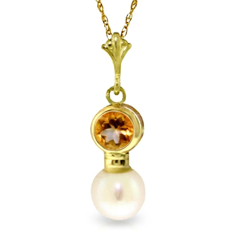 Oval gem necklaces-1.23 Carat 14K Gold Sunny Rays Citrine Pearl Necklace