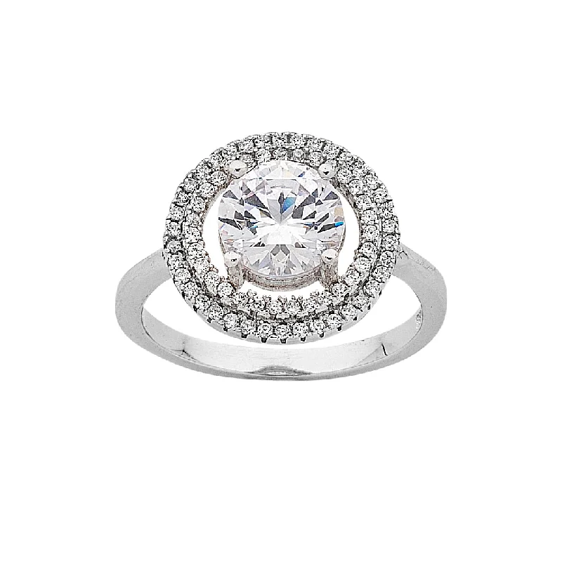 Open frame rings-Sterling Silver Cubic Zirconia Ring