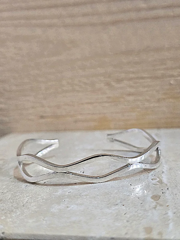 Sterling Silver Open Diamond Shaped Cuff Bangle