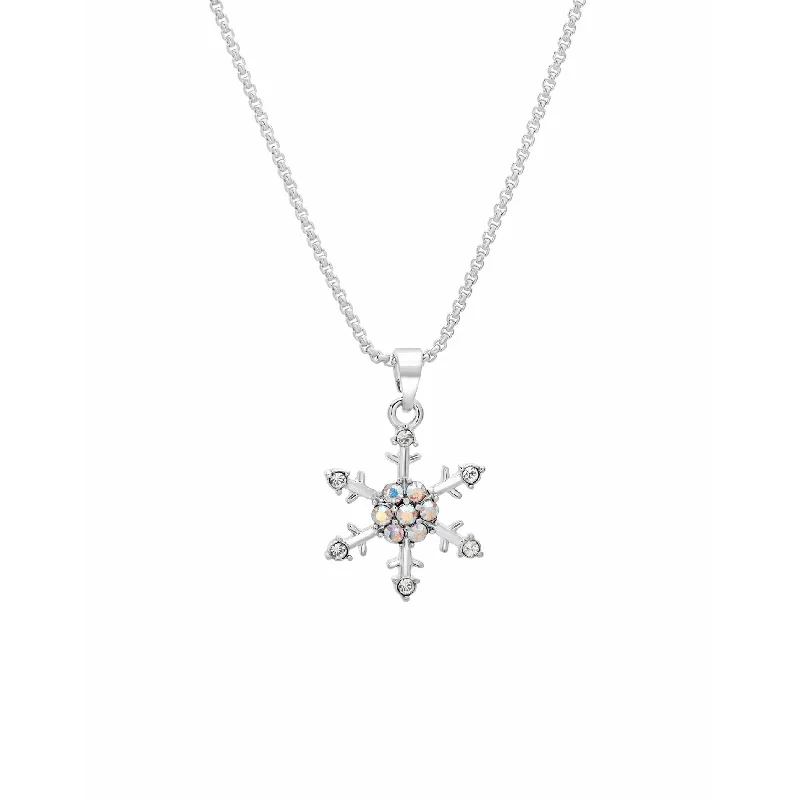 Multi-strand necklaces-Aurora Boreali Snowflake Necklace - Rhodium-Plated with Aurora Borealis Swarovski Crystals