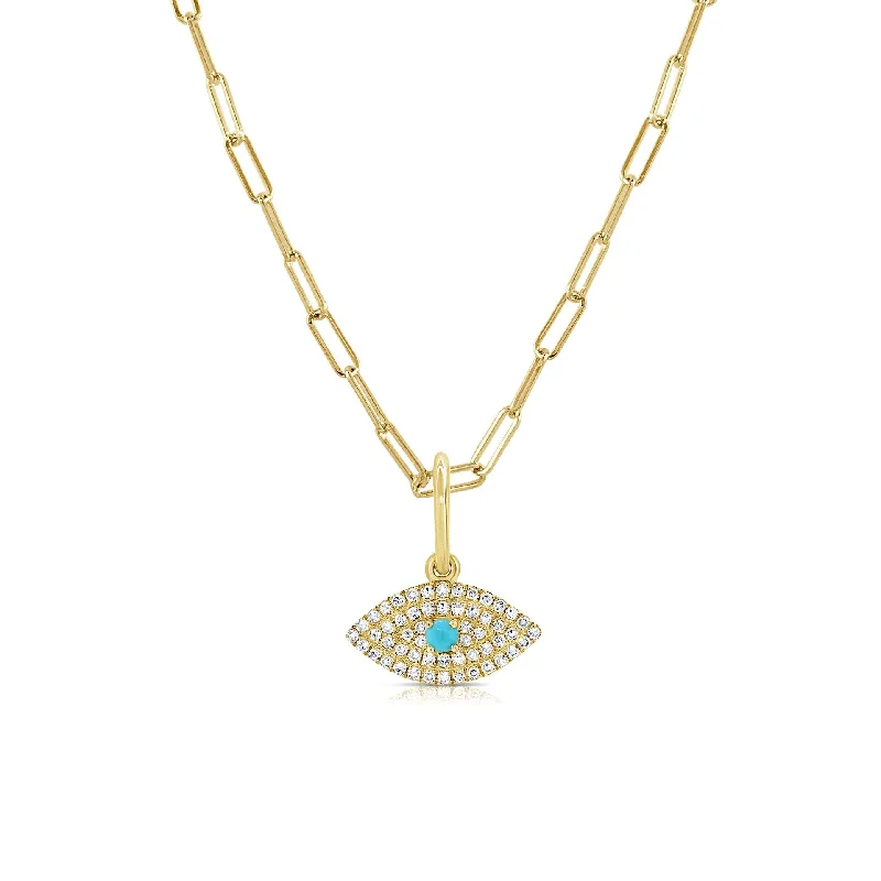 Mesh choker necklaces-Joelle Evil Eye Dimaond & Turquoise Necklace 14K Yellow Gold on 16-inch paperclip Chain