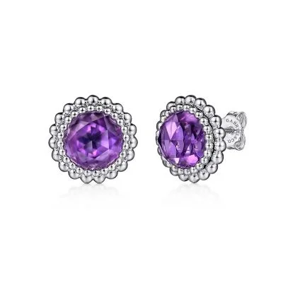 Light drop earrings-Sterling Sliver Faceted Amethyst Bujukan Stud Earrings