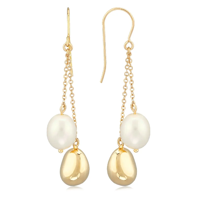 Pink gold earrings-Pearl & Gold Double Dangle Earring