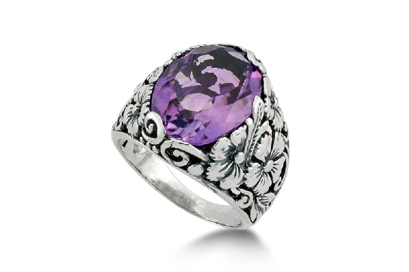 Petal carved rings-Empung Ring- Amethyst