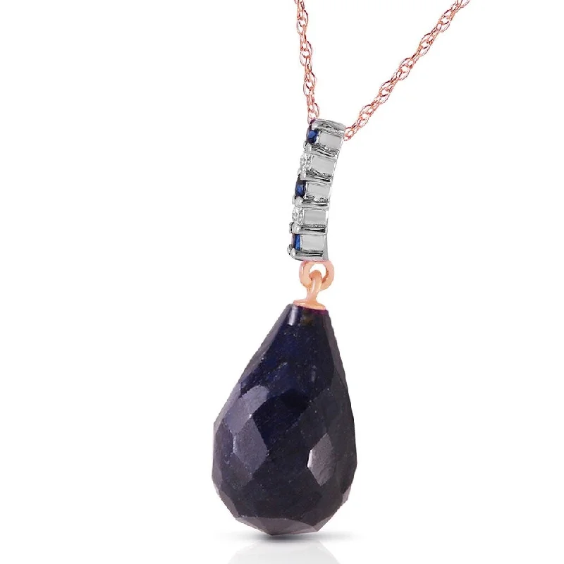 Zodiac charm necklaces-8.95 Carat 14K Solid Rose Gold Necklace Diamond Briolette Drop Sapphire