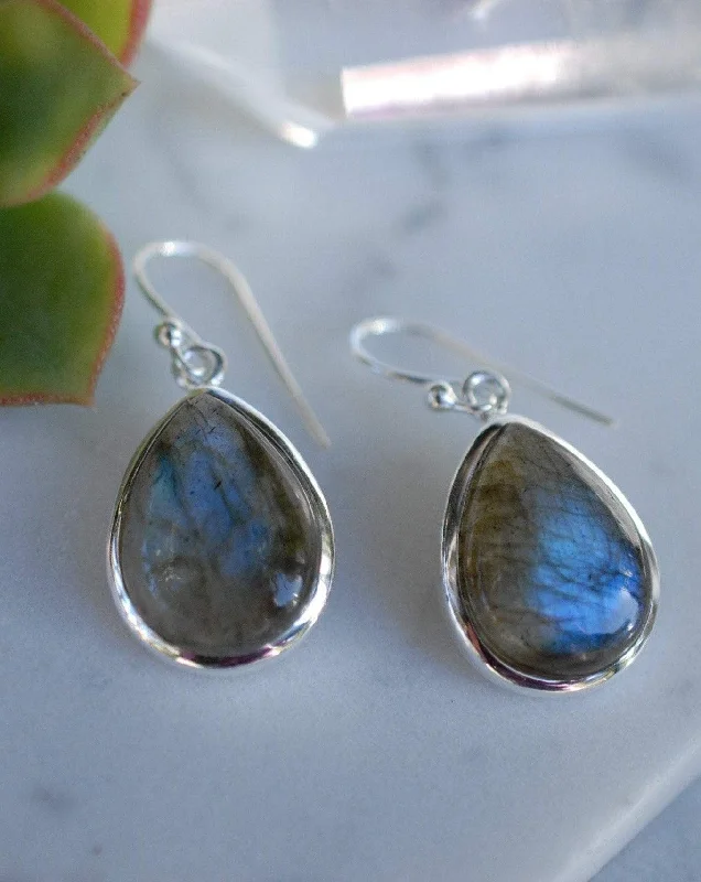 Pink gold earrings-Labradorite Earrings ~ Sterling Silver 925 ~ME001