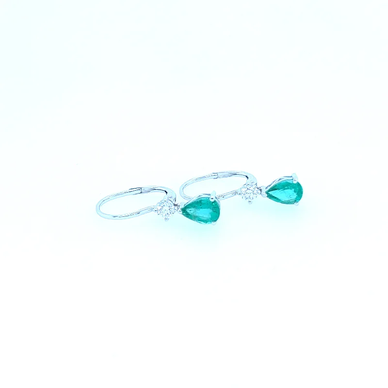 High gloss earrings-14K White Gold Emerald Pear Earrings