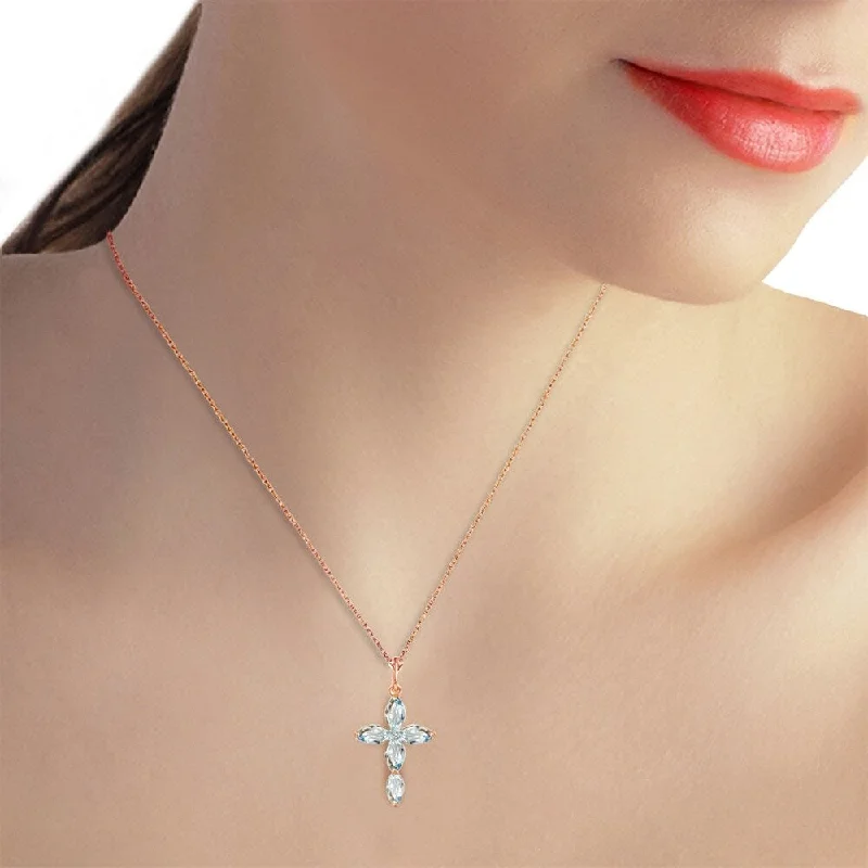 Secure clasp necklaces-14K Solid Rose Gold Necklace with Natural Diamond & Aquamarines