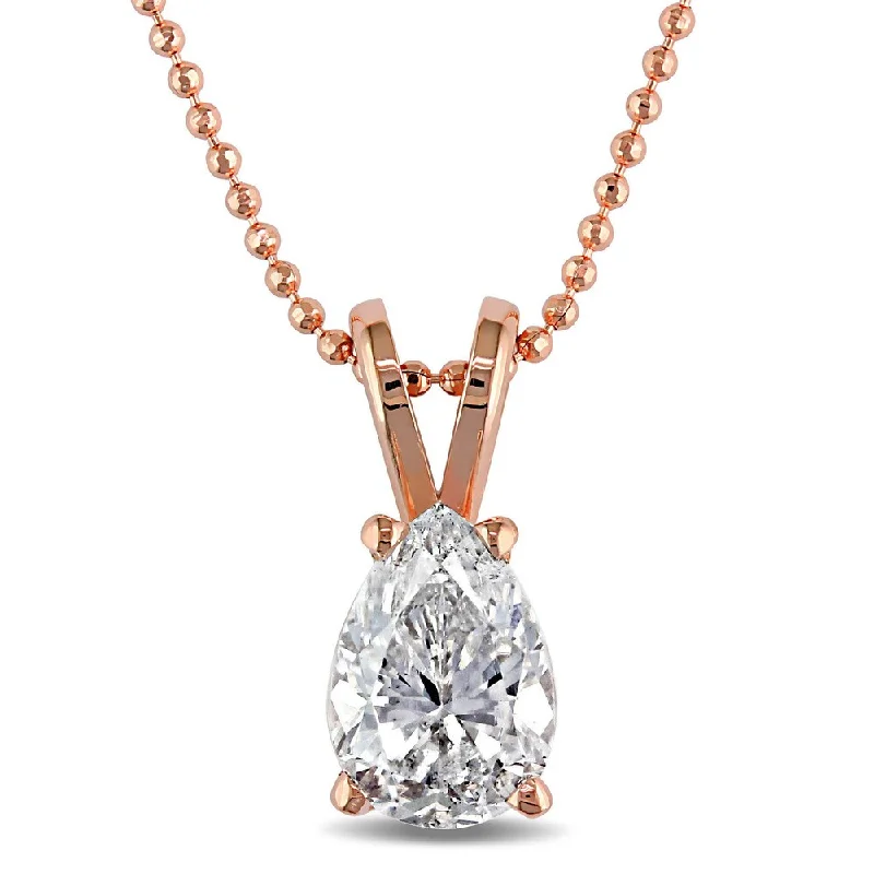 Loop knot necklaces-Miadora Signature Collection 14k Rose Gold 3/4ct TDW Pear-cut Diamond Solitaire Necklace - White