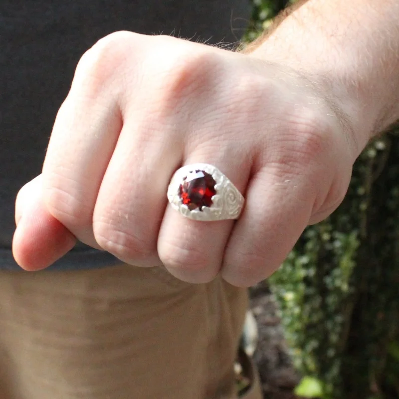 Flex open rings-Large Men's Oval ring with January Birthstone Synthetic Garnet