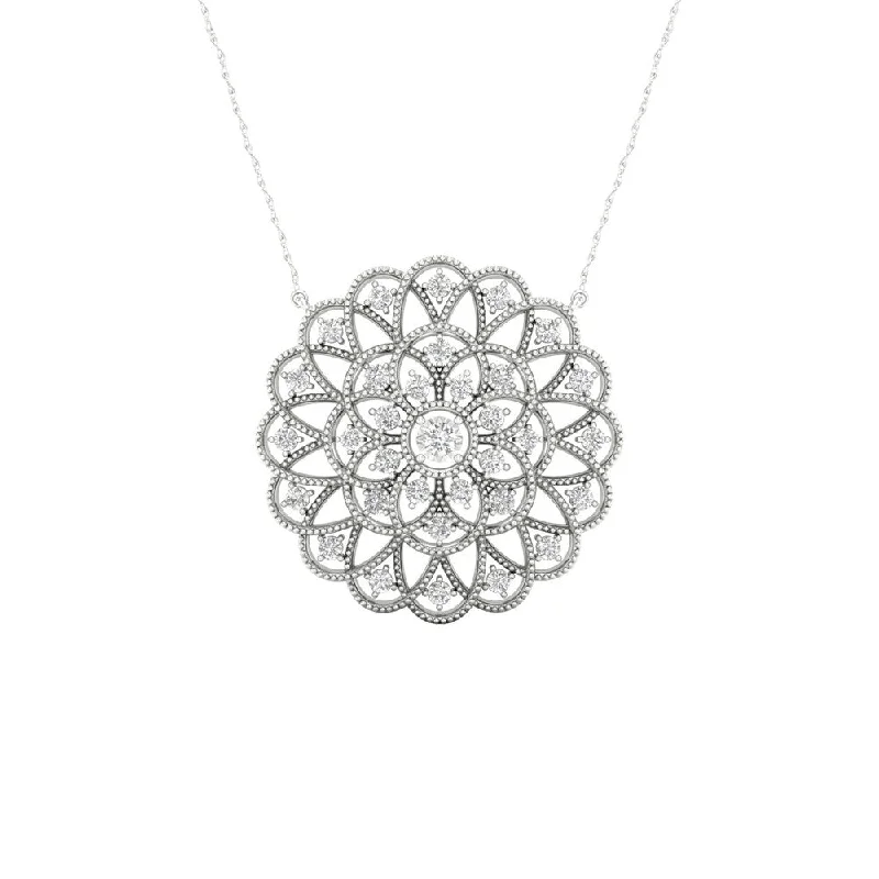 Retro deco necklaces-1/4ct TDW Diamond Filigree Circle Necklace in Sterling Silver by De Couer - White