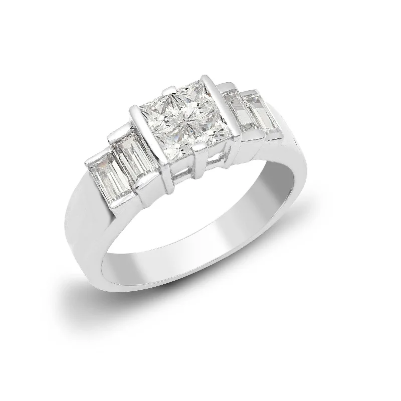 Eternity style engagement rings-18ct White 1.36ct P.cut & Baguette Diamond Ring