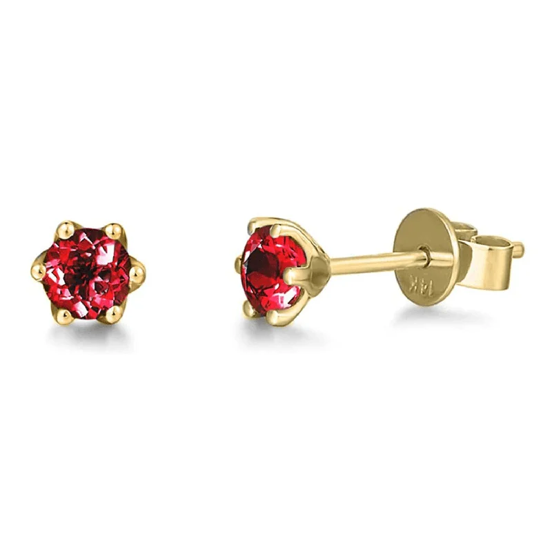 Radiant pearl earrings-"Little Daisy" 14K Yellow Gold Natural Garnet Round Stud Earrings (5mm)