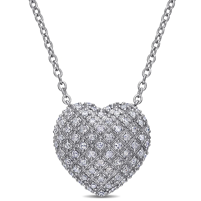 Sleek drop necklaces-Miadora Sterling Silver 1ct TDW Diamond Clustered Heart Necklace