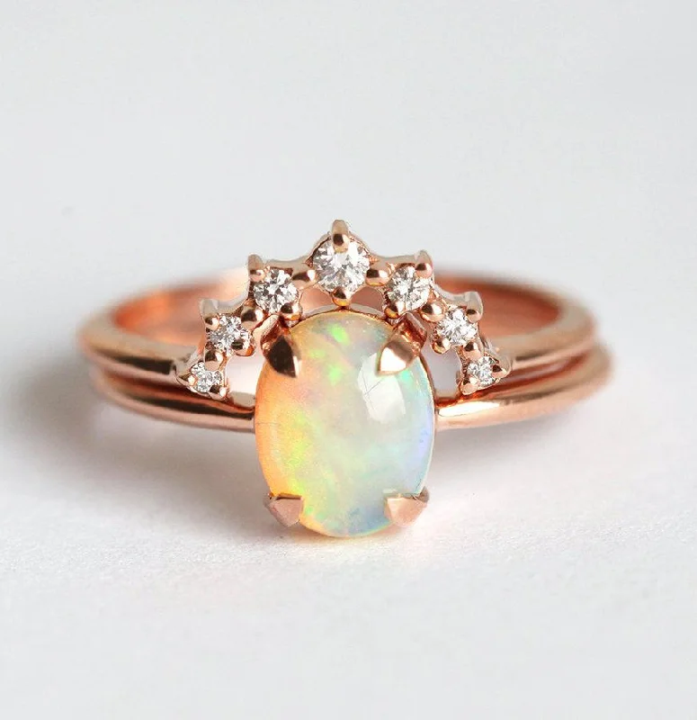 Tiny wing engagement rings-Natalie Australian Opal And Diamond Ring Set